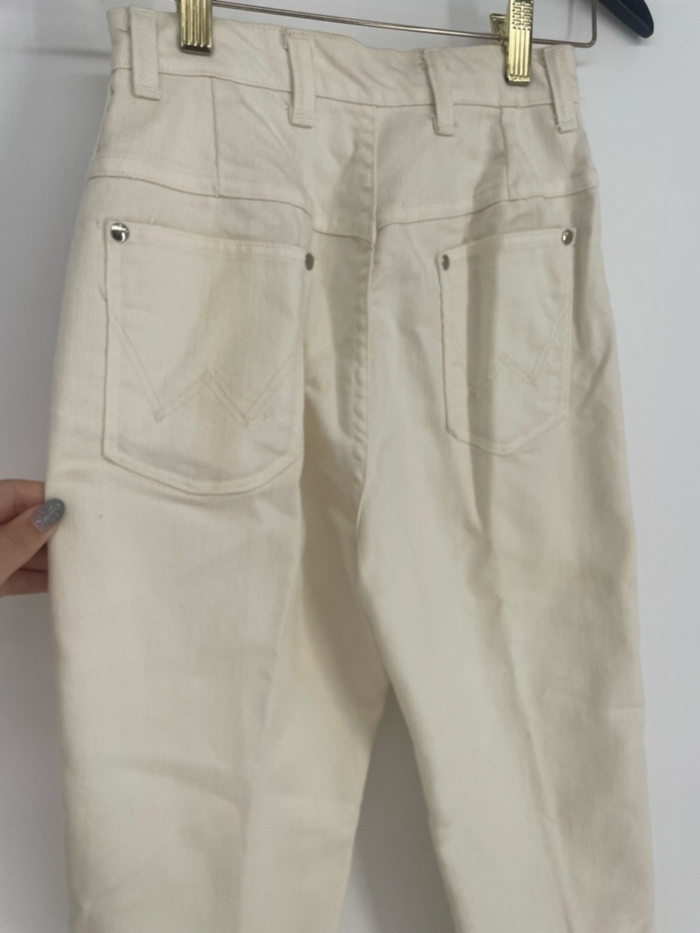 Vintage Wrangler Jeans Sanforized White Denim High Waisted Cut W Stitched Pocket - Picture 11 of 16